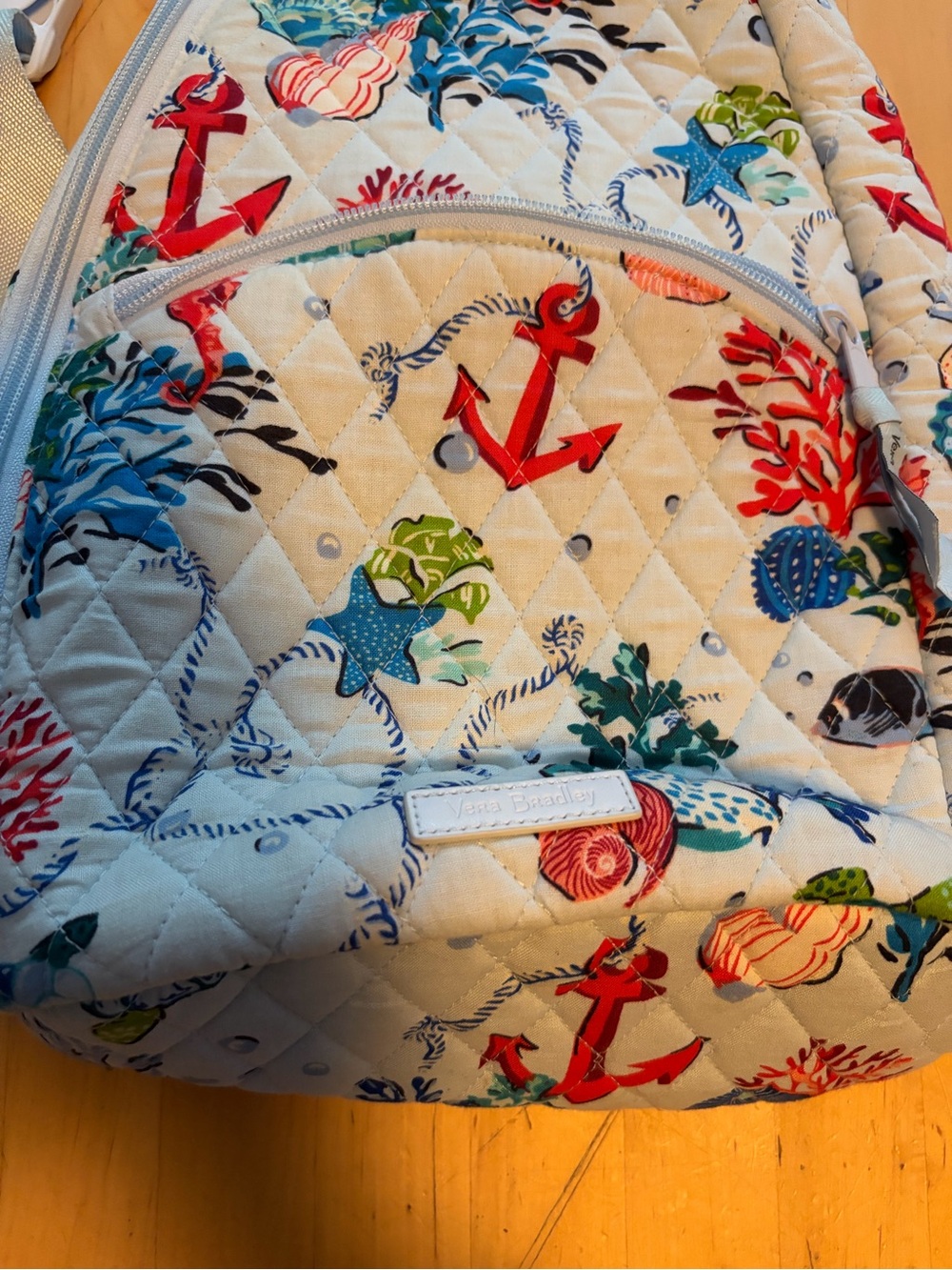 Vera Bradley Cream Sling Bag with Red Anchors and Multicolor Sea Life